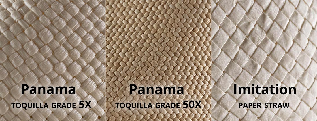 パナマの編み込みの異なる品質のクローズアップ
